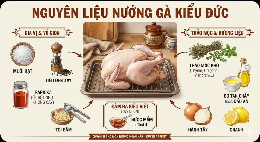 nguyên liệu nướng gà kiểu ĐỨc