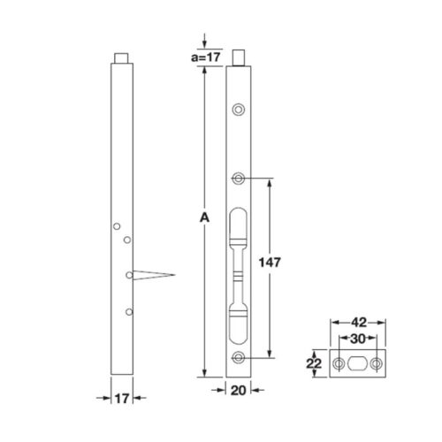 Chốt cửa âm 300mm Hafele 911.62.183 5 size chot cua hafele 911.62.183