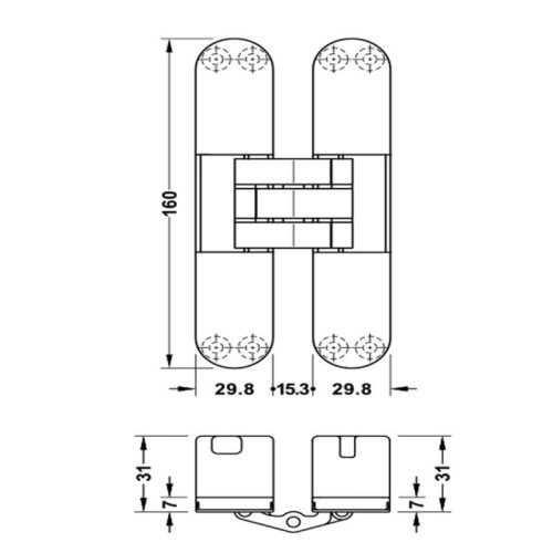 Kích thước Bản lề cửa âm Hafele 927.91.634