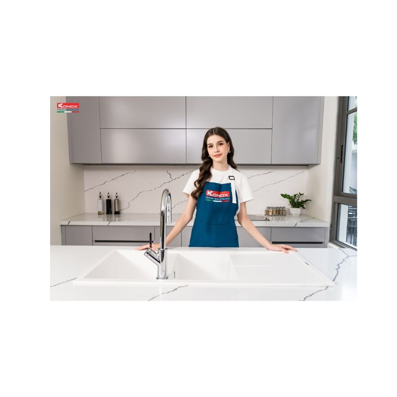Chậu rửa bát Konox Granite Sink Livello Smart 1160 – White Silver (4) Chậu rửa bát Konox Granite Sink Livello Smart 1160 – White Silver (4)