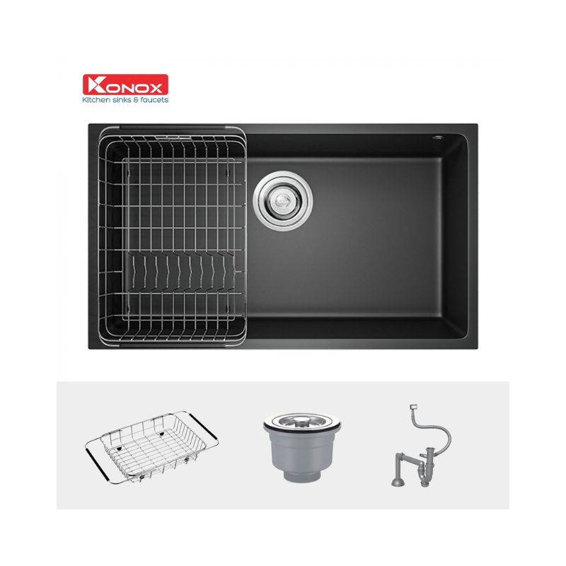 Chậu rửa bát Konox Granite Sink Naros 760S – Black(2) Chậu rửa bát Konox Granite Sink Naros 760S – Black(2)