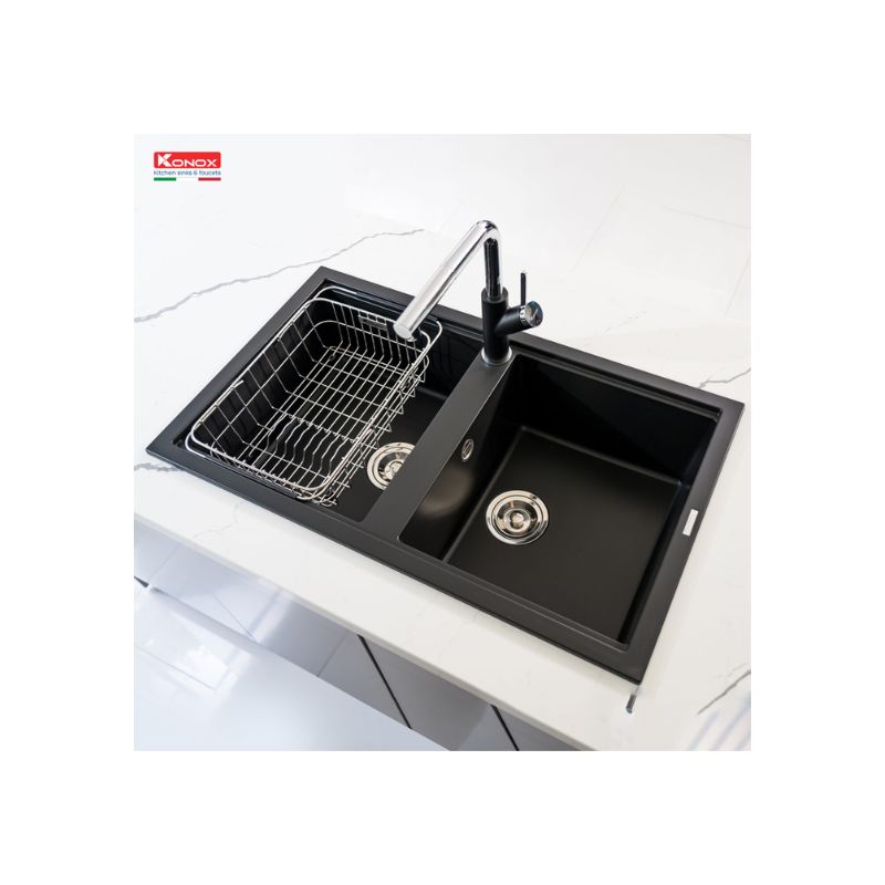 Chậu rửa bát Konox Granite Sink Phoenix Smart 860 – Black(4) Chậu rửa bát Konox Granite Sink Phoenix Smart 860 – Black(4)