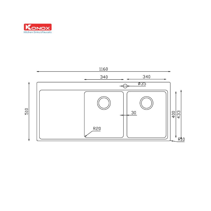 Chậu rửa bát Konox Turkey Sink Miro 1160(1) Chậu rửa bát Konox Turkey Sink Miro 1160(1)