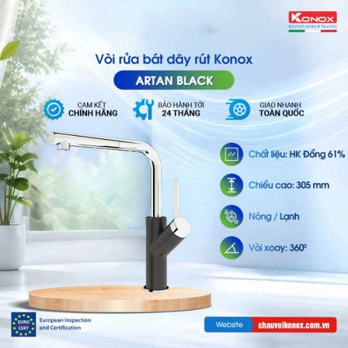 Vòi rửa bát dây rút Konox Artan Black