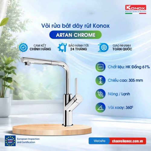 Vòi rửa bát dây rút Konox Artan Chrome