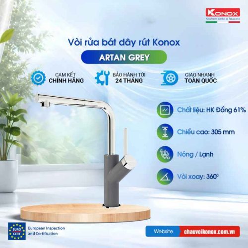 Vòi rửa bát dây rút Konox Artan Grey
