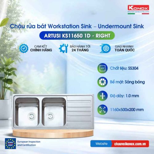 Chậu rửa bát Konox European sink Artusi KS11650 1D – Bàn phải