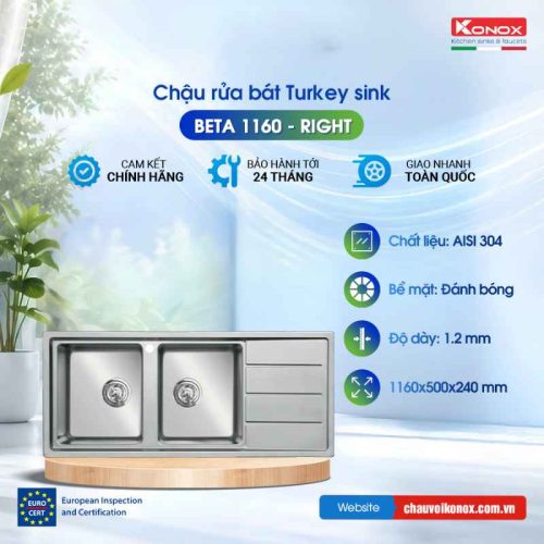 Chậu rửa bát Konox Turkey Sink Beta 1160 Bàn Phải