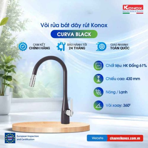 Vòi rửa bát dây rút Konox Curva Black