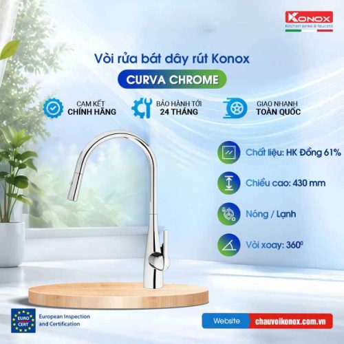 Vòi rửa bát dây rút Konox Curva Chrome