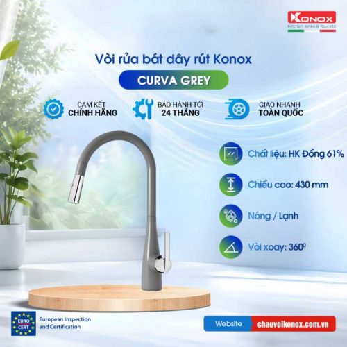 Vòi rửa bát dây rút Konox Curva Grey