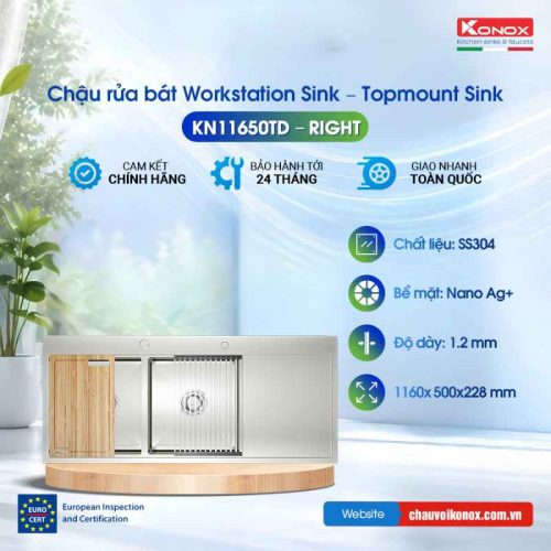 Chậu rửa bát Konox Workstation Sink – Topmount Sink KN11650TD – Bàn phải
