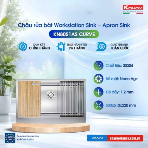 Chậu rửa bát Konox Workstation Sink – Apron Sink KN8051AS Curve