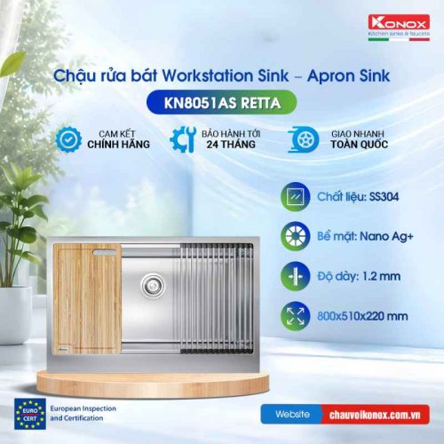 Chậu rửa bát Konox Workstation Sink – Apron Sink KN8051AS Retta