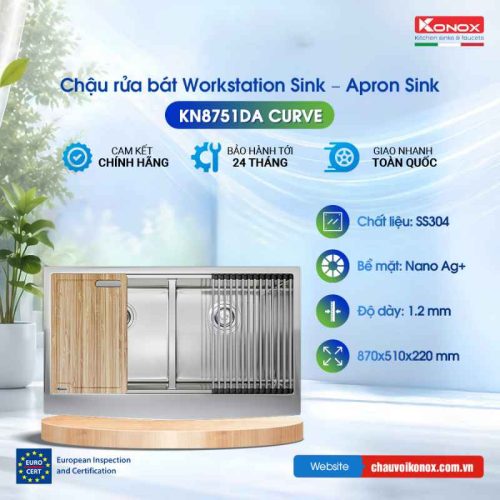 Chậu rửa bát Konox Workstation Sink Apron Sink KN8751DA Curve