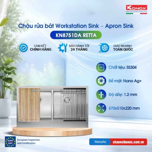 Chậu rửa bát Konox Workstation Sink – Apron Sink KN8751DA Retta