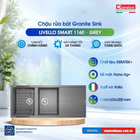 Chậu rửa bát Konox Granite Sink Livello Smart 1160 – Grey
