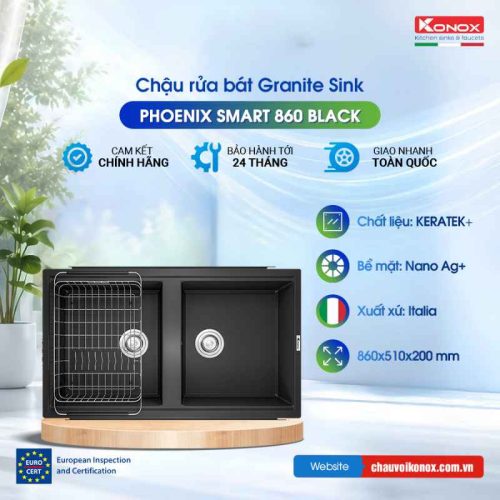 Chậu rửa bát Konox Granite Sink Phoenix Smart 860 – Black