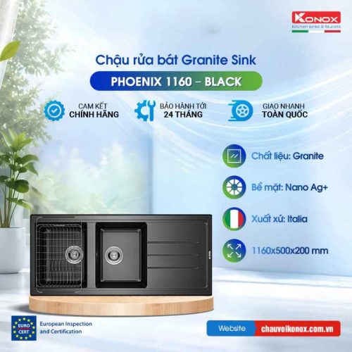 Chậu rửa bát Konox Granite Sink Phoenix 1160 – Black