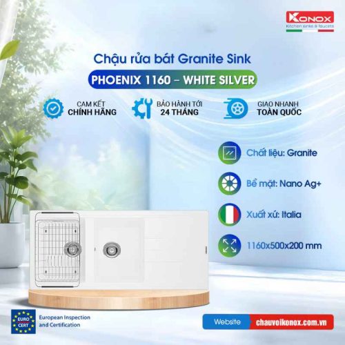 Chậu rửa bát Konox Granite Sink Phoenix 1160 – White Silver