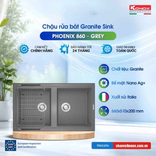 Chậu rửa bát Konox Granite Sink Phoenix 860 – Grey