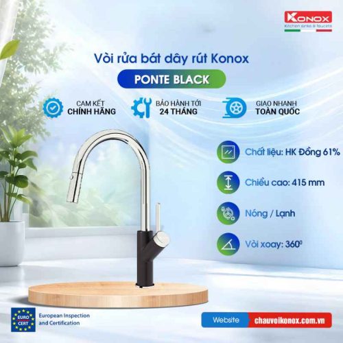 Vòi rửa bát dây rút Konox Ponte Black