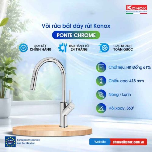 Vòi rửa bát dây rút Konox Ponte Chrome