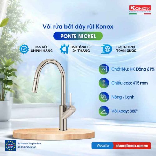 Vòi rửa bát dây rút Konox Ponte Nickel