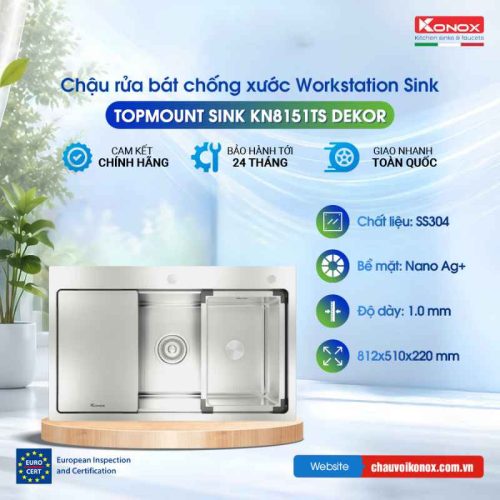 Chậu rửa bát chống xước Konox Top Mount Sink KN8151TS Dekor Basic