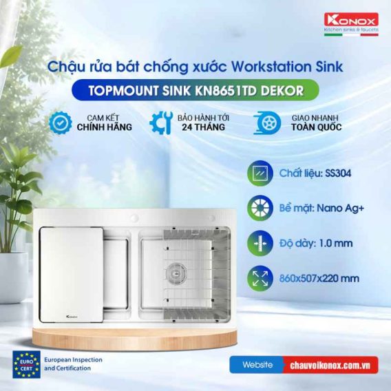 Chậu rửa bát chống xước Konox Top Mount Sink KN8651TD Dekor Basic