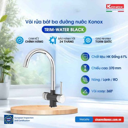 Vòi rửa bát ba đường nước Konox Trim-water black