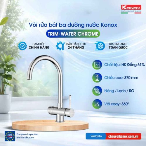 Vòi rửa bát ba đường nước Konox Trim-water chrome