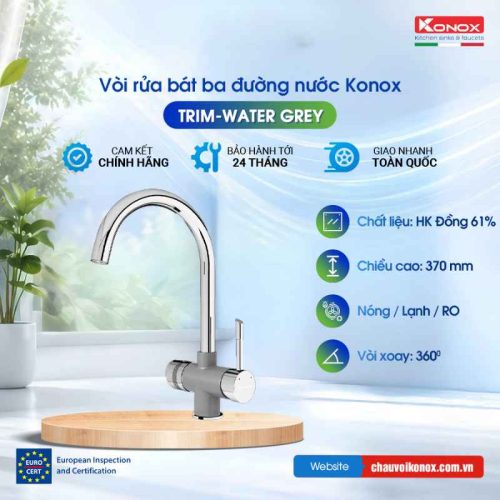 Vòi rửa bát ba đường nước Konox Trim-Water Grey