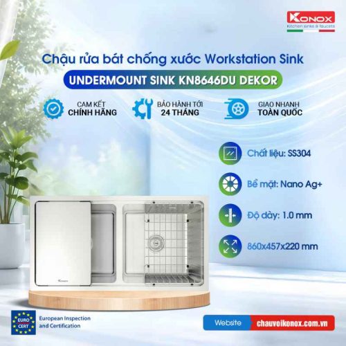 Chậu rửa bát chống xước Konox Undermount Sink KN8646DU Dekor Basic