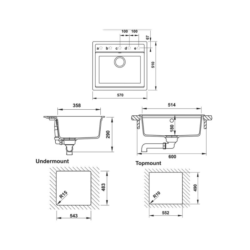 Kích thước của Chậu rửa bát đá Hafele HS20 GEN1S60 570.34.570 Kích thước của Chậu rửa bát đá Hafele HS20 GEN1S60 570.34.570