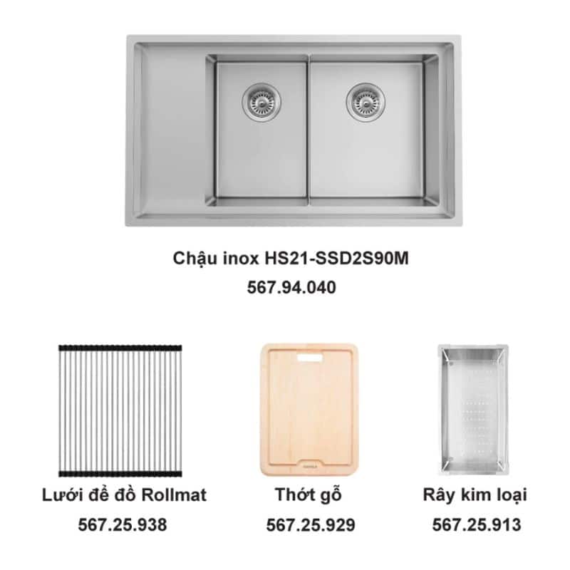 Bộ chậu rửa và phụ kiện Hafele 567.94.049 Bộ chậu rửa và phụ kiện Hafele HS21-SSD2S90M 567.94.049