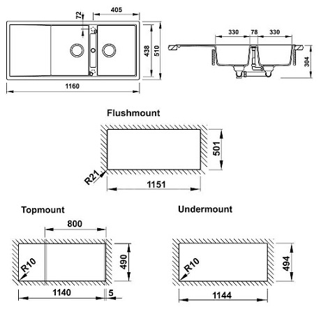 Chậu rửa bát đá Hafele HS20-GKD2S80 570.33.330 8 Tiêu chuẩn lắp đặt Chậu rửa bát đá Hafele HS20-GKD2S80 570.33.330