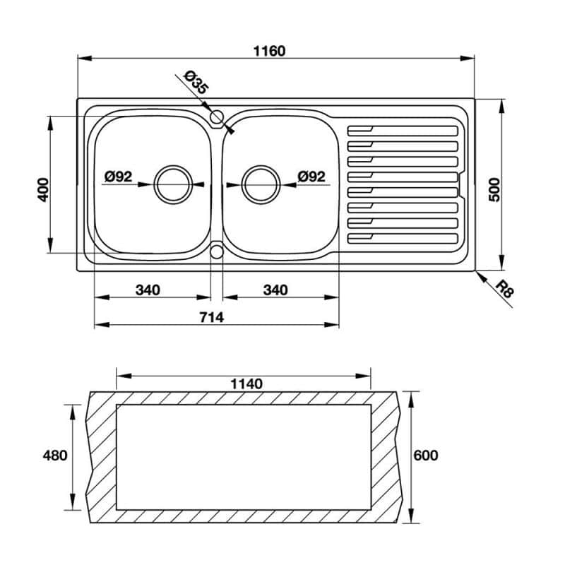 Kích thước Chậu rửa bát Hafele HS-SDD11650 565.86.281 Chậu rửa bát Hafele HS-SDD11650 565.86.281