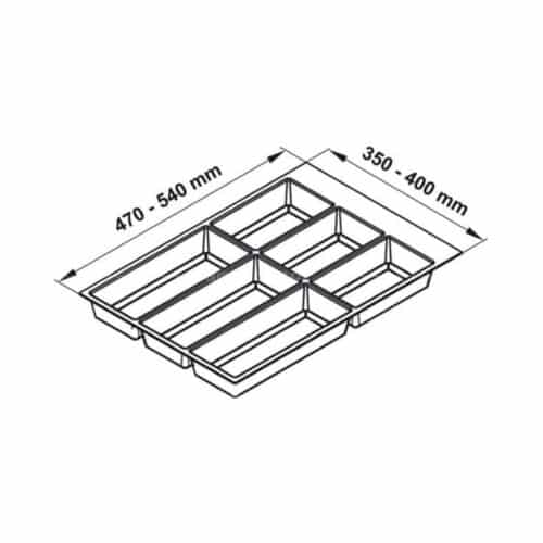 Khay chia đa năng đựng dao kéo thìa nĩa Hafele 556.52.243 3 Kích thước khay chia đa năng đựng dao kéo thìa nĩa Hafele 556.52.243