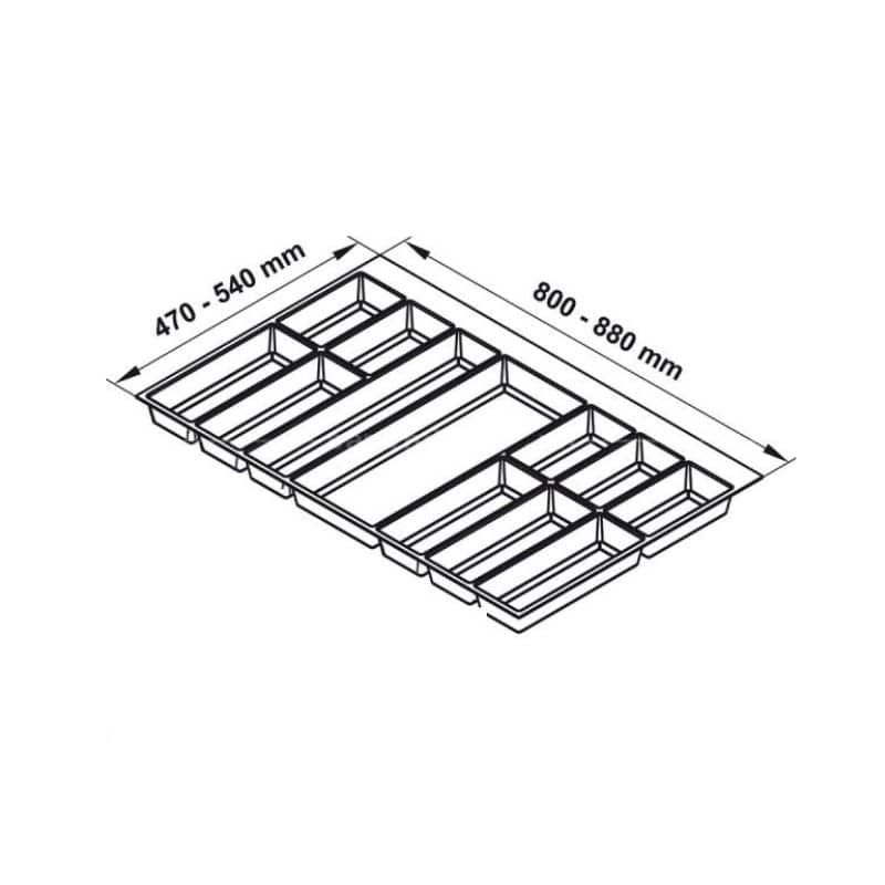 Kích thước khay chia đa năng đựng dao kéo thìa nĩa Hafele 556.52.249 Kích thước khay chia đa năng đựng dao kéo thìa nĩa Hafele 556.52.249