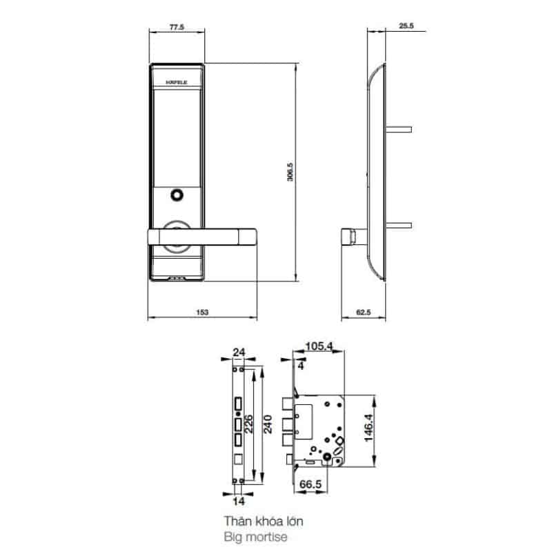 Kích thước Khóa cửa điện tử Hafele EL7900-TCB 912.05.650 Kích thước Khóa cửa điện tử Hafele EL7900-TCB 912.05.650