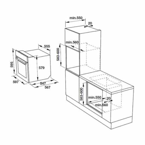 Lò nướng âm tủ Hafele HO-KT60E 535.00.340 4 Kích thước lò nướng âm tủ Hafele HO-KT60E 535.00.340