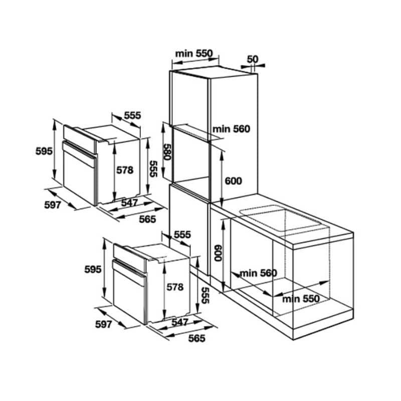 Kích thước của lò nướng Hafele 535.00.280 Kích thước của lò nướng Hafele 535.00.280