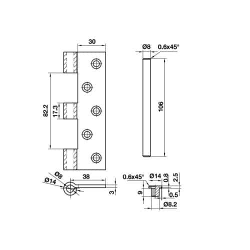 Kích thước bản lề lá Hafele Bauma 926.20.352