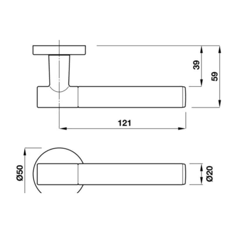 Kích thước tay nắm gạt có nắp che JK Hafele 901.78.284 Kích thước tay nắm gạt có nắp che JK Hafele 901.78.284