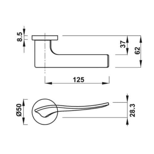 Tay nắm gạt có nắp che T6 Hafele 901.99.582 5 Kích thước tay nắm gạt có nắp che T6 Hafele 901.99.582
