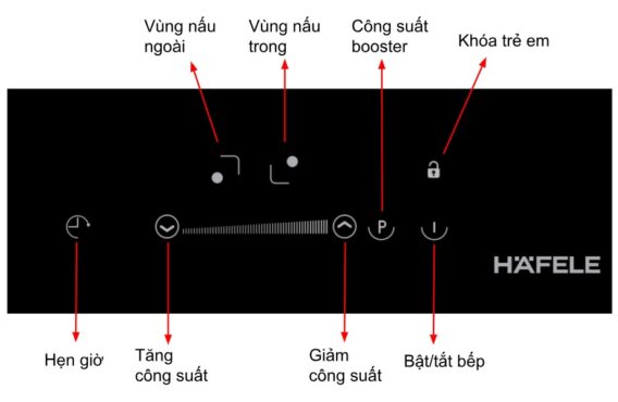 Bếp từ 2 vùng nấu Domino Hafele HC-I302B 536.01.670 4 Bảng điều khiển của Bếp từ 2 vùng nấu Domino Hafele HC-I302B