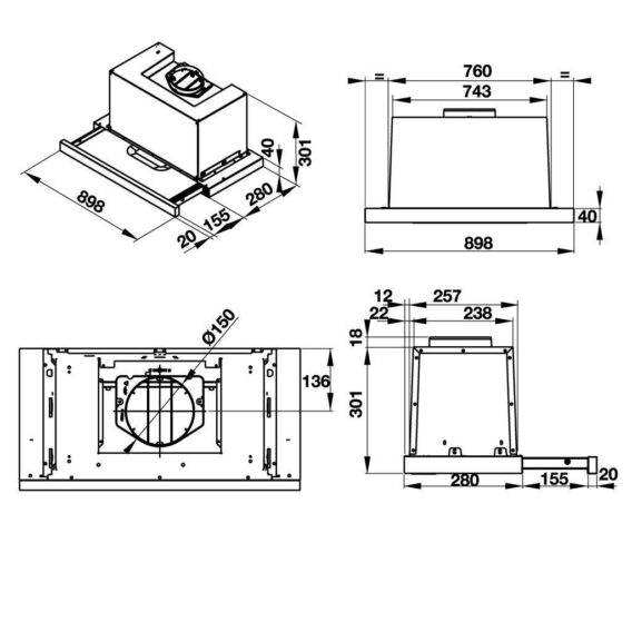 Máy hút mùi âm tủ Hafele HH-TG90E 539.81.075 9 Thiết kế của Máy hút mùi âm tủ Hafele HH-TG90E mặt kính đen
