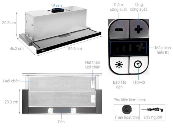 Máy hút mùi âm tủ Hafele HH-TG90E 539.81.075 10 Thiết kế của Máy hút mùi âm tủ Hafele HH-TG90E mặt kính đen