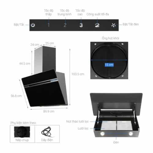 Máy hút mùi gắn tường Hafele HH-WVG90B 539.89.335 9 Thông số Máy hút mùi gắn tường Hafele HH-WVG90B 539.89.335
